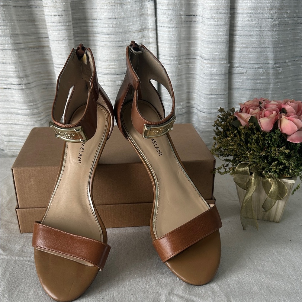 Gianni Bini Tan Leather Wedge Sandals - Picture 3 of 5